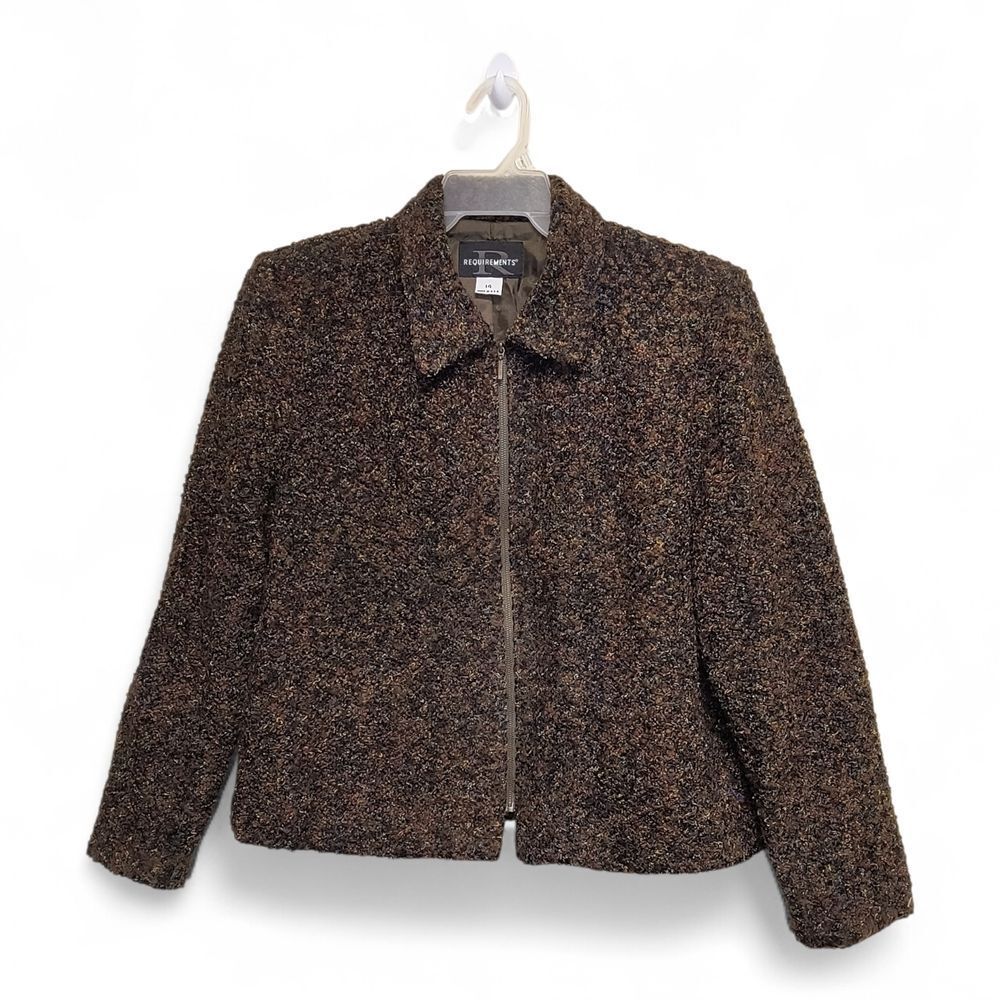 Requirements Brown Tweed Teddy Blazer/Jacket Size 14 - Picture 2 of 5